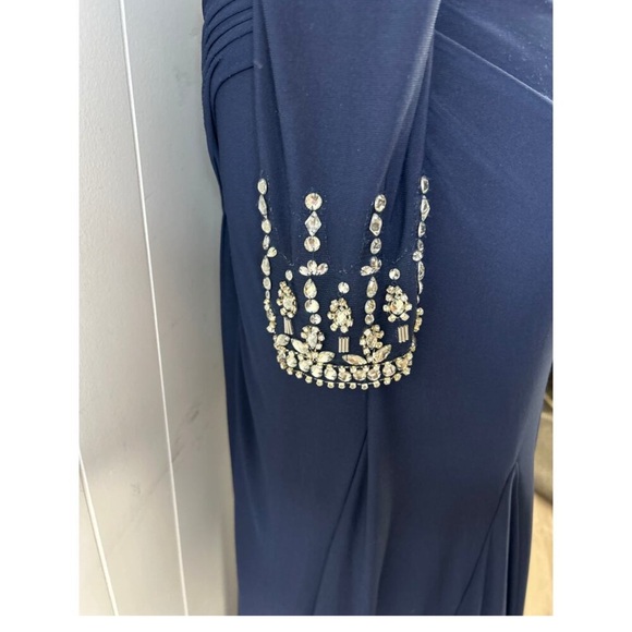 MAC DUGGAL BEADED CUFF DROP SHOULDER GOWN DRESS NAVY free shipping - Picture 6 of 8